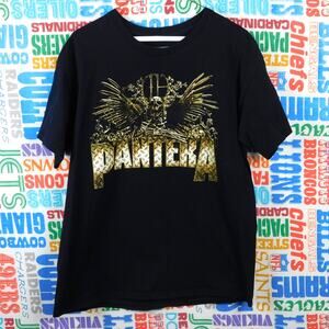 Pantera 2024 Tour T Shirt Size L Double Sided Dates Black Gold Skull Graphic